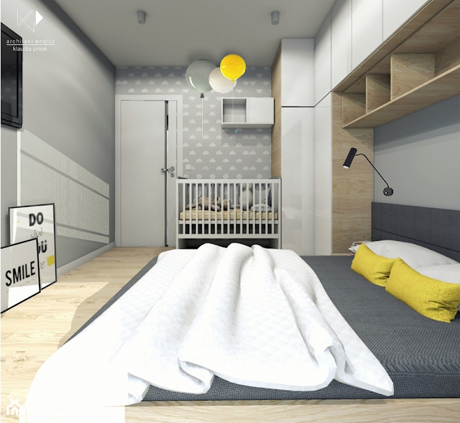 Mieszkanie Bielsko-Biała,50m2. 1 - Średnia szara sypialnia, styl nowoczesny - zdjęcie od STUDIO PNIAK