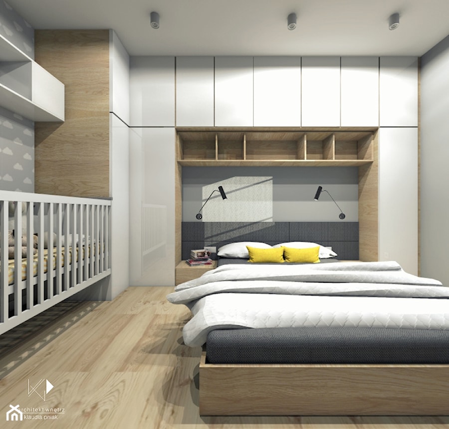 Mieszkanie Bielsko-Biała,50m2. 1 - Średnia szara sypialnia, styl nowoczesny - zdjęcie od STUDIO PNIAK