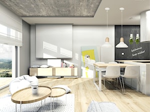 Mieszkanie Bielsko-Biała,50m2. 1 - Średnia szara jadalnia w salonie w kuchni, styl nowoczesny - zdjęcie od STUDIO PNIAK
