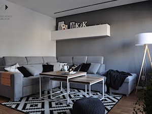 Metamorfoza domu jednorodzinnego,Wysoka-Zawiercie - Mały biały szary salon, styl nowoczesny - zdjęcie od STUDIO PNIAK