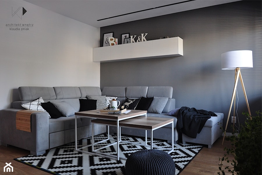 Metamorfoza domu jednorodzinnego,Wysoka-Zawiercie - Mały biały szary salon, styl nowoczesny - zdjęcie od STUDIO PNIAK
