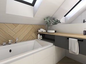 Dom 120m2,Brzezie - Mała na poddaszu łazienka z oknem, styl skandynawski - zdjęcie od STUDIO PNIAK