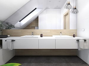 Dom jednorodzinny,Niepołomice - Mała na poddaszu z dwoma umywalkami łazienka, styl nowoczesny - zdjęcie od STUDIO PNIAK