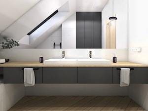 Dom 120m2,Brzezie - Średnia na poddaszu z dwoma umywalkami z punktowym oświetleniem łazienka z oknem, styl skandynawski - zdjęcie od STUDIO PNIAK