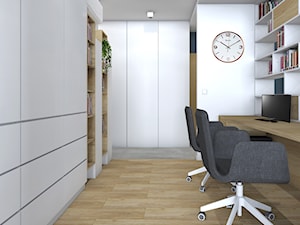 70m2 w Krakowie - Średnie z zabudowanym biurkiem białe biuro, styl nowoczesny - zdjęcie od STUDIO PNIAK