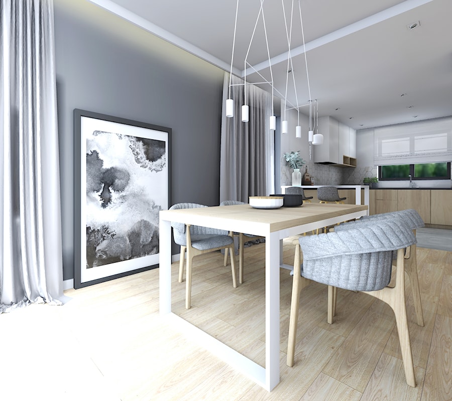 Dom jednorodzinny,Niepołomice - Duża szara jadalnia jako osobne pomieszczenie, styl minimalistyczny - zdjęcie od STUDIO PNIAK