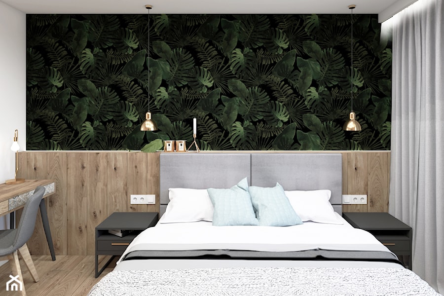 Sypialnia z tropikalną tapetą - zdjęcie od STUDIO PNIAK