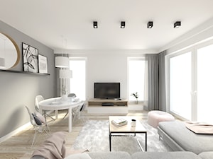 Mieszkanie na Nowych Żernikach - Duży biały szary salon z jadalnią, styl nowoczesny - zdjęcie od ALE PRACOWNIA