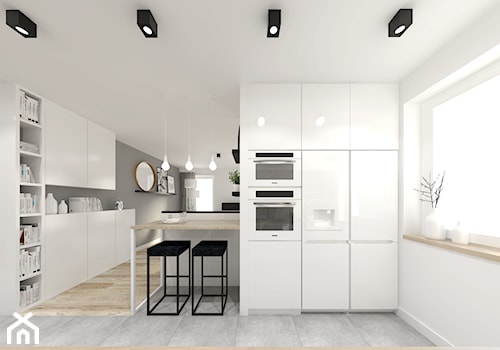 Mieszkanie na Nowych Żernikach - Średnia otwarta biała szara z zabudowaną lodówką kuchnia w kształcie litery l z oknem, styl nowoczesny - zdjęcie od ALE PRACOWNIA