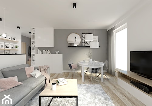 Mieszkanie na Nowych Żernikach - Średni biały szary salon z jadalnią, styl nowoczesny - zdjęcie od ALE PRACOWNIA