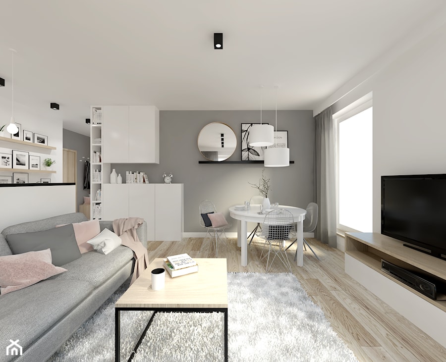 Mieszkanie na Nowych Żernikach - Średni biały szary salon z jadalnią, styl nowoczesny - zdjęcie od ALE PRACOWNIA