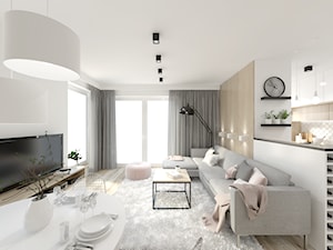 Mieszkanie na Nowych Żernikach - Duży biały salon z kuchnią z jadalnią, styl nowoczesny - zdjęcie od ALE PRACOWNIA