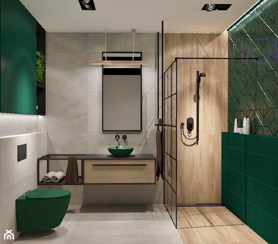 Zielona łazienka przy sypialni - zdjęcie od InWizja studio Katarzyna Doroszkiewicz