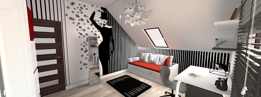 Pokój nastolatki - Średni czarny szary pokój dziecka dla nastolatka dla chłopca dla dziewczynki, styl glamour - zdjęcie od InWizja studio Katarzyna Doroszkiewicz