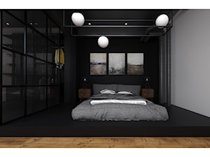 Czarna sypialnia - Duża czarna szara sypialnia, styl industrialny - zdjęcie od Projektowanie Wnętrz Krystian Motyl