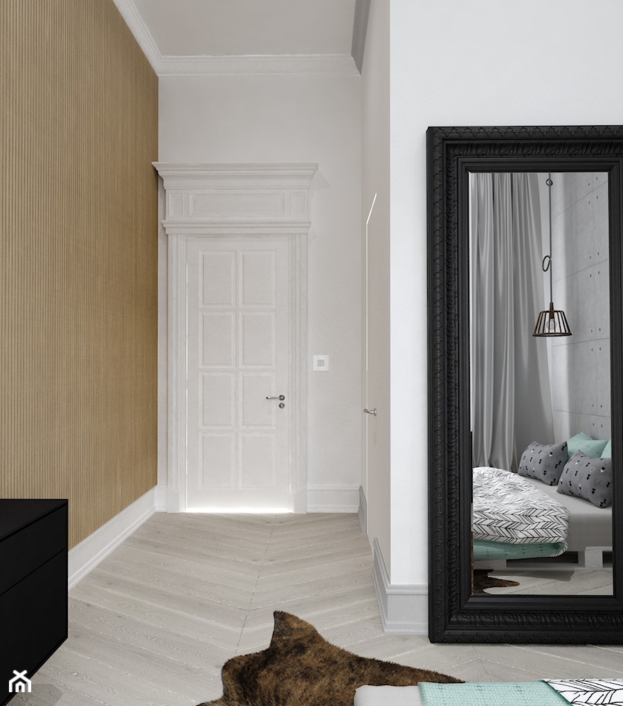 Rewitalizacja krakowskiej kamienicy - Średnia biała szara sypialnia, styl industrialny - zdjęcie od Projektowanie Wnętrz Krystian Motyl