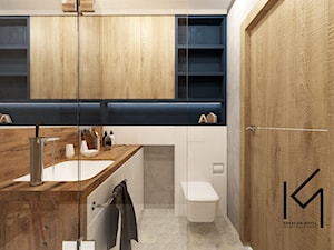 Łazienka z granatowym akcentem - Mała bez okna łazienka, styl nowoczesny - zdjęcie od Projektowanie Wnętrz Krystian Motyl
