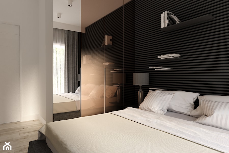 Miedź - Mała biała z panelami tapicerowanymi sypialnia, styl nowoczesny - zdjęcie od Projektowanie Wnętrz Krystian Motyl