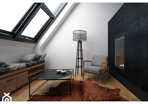 Czarna sypialnia - Mała czarna szara sypialnia na poddaszu, styl industrialny - zdjęcie od Projektowanie Wnętrz Krystian Motyl