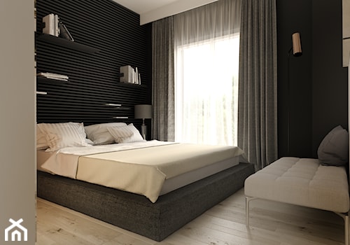 Miedź - Mała biała czarna sypialnia, styl nowoczesny - zdjęcie od Projektowanie Wnętrz Krystian Motyl