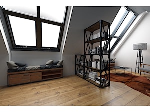 Czarna sypialnia - Średnia biała sypialnia na poddaszu, styl industrialny - zdjęcie od Projektowanie Wnętrz Krystian Motyl
