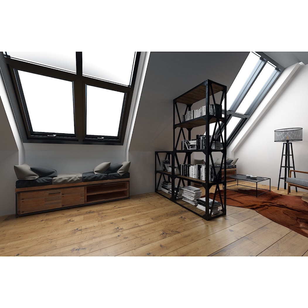 Czarna sypialnia - Średnia biała sypialnia na poddaszu, styl industrialny - zdjęcie od Projektowanie Wnętrz Krystian Motyl - Homebook