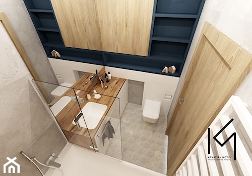 Łazienka z granatowym akcentem - Mała bez okna łazienka, styl nowoczesny - zdjęcie od Projektowanie Wnętrz Krystian Motyl