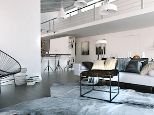 Dom z antresolą w odcieniach bieli - Średni biały salon z kuchnią z jadalnią, styl skandynawski - zdjęcie od Projektowanie Wnętrz Krystian Motyl