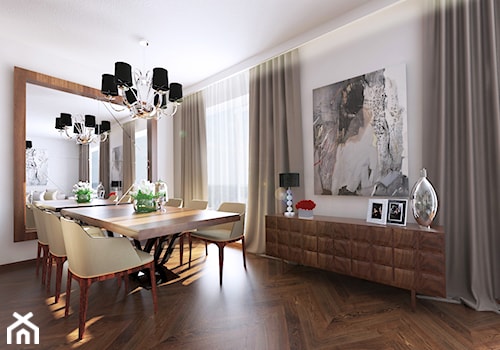 Apartament w Stolicy - Mały biały salon z jadalnią, styl glamour - zdjęcie od beata_no@o2.pl