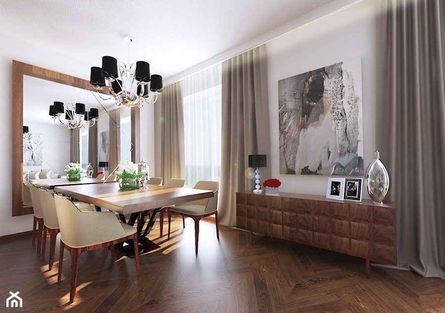 Apartament w Stolicy - Mały biały salon z jadalnią, styl glamour - zdjęcie od beata_no@o2.pl