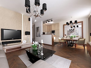 Apartament w Stolicy - Mały biały salon z kuchnią z jadalnią, styl glamour - zdjęcie od beata_no@o2.pl