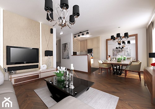 Apartament w Stolicy - Mały biały salon z kuchnią z jadalnią, styl glamour - zdjęcie od beata_no@o2.pl
