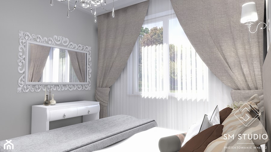 OBRAZ INSPIRACJĄ WNĘTRZA - Mała szara sypialnia, styl glamour - zdjęcie od SM STUDIO Projektowanie wnętrz