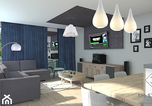 SWEET HOME - Duży biały salon z jadalnią, styl nowoczesny - zdjęcie od SM STUDIO Projektowanie wnętrz