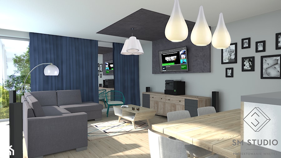 SWEET HOME - Duży biały salon z jadalnią, styl nowoczesny - zdjęcie od SM STUDIO Projektowanie wnętrz