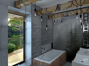 LOFTOWO - Mała z lustrem z dwoma umywalkami łazienka z oknem, styl industrialny - zdjęcie od SM STUDIO Projektowanie wnętrz
