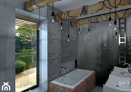 LOFTOWO - Mała z lustrem z dwoma umywalkami łazienka z oknem, styl industrialny - zdjęcie od SM STUDIO Projektowanie wnętrz
