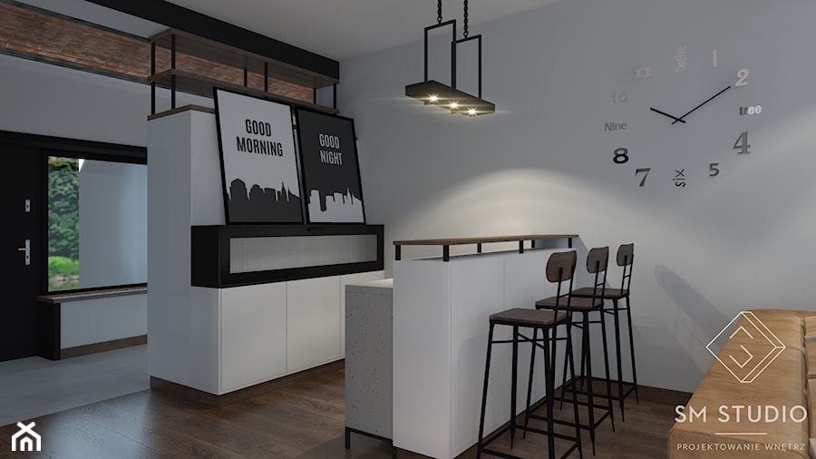 LOFTOWO - Średni biały salon z kuchnią z jadalnią, styl industrialny - zdjęcie od SM STUDIO Projektowanie wnętrz