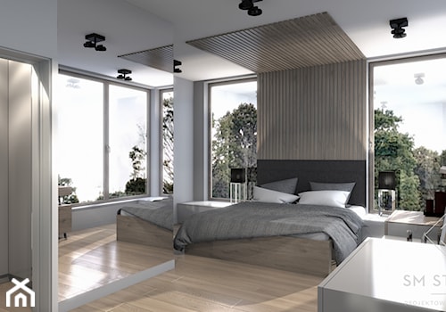 CIEPŁO I PRZESTRONNIE - Duża szara sypialnia, styl nowoczesny - zdjęcie od SM STUDIO Projektowanie wnętrz