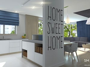 SWEET HOME - Średnia otwarta z salonem szara z zabudowaną lodówką z nablatowym zlewozmywakiem kuchnia w kształcie litery l z oknem, styl nowoczesny - zdjęcie od SM STUDIO Projektowanie wnętrz