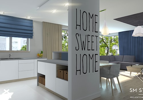 SWEET HOME - Średnia otwarta z salonem szara z zabudowaną lodówką z nablatowym zlewozmywakiem kuchnia w kształcie litery l z oknem, styl nowoczesny - zdjęcie od SM STUDIO Projektowanie wnętrz