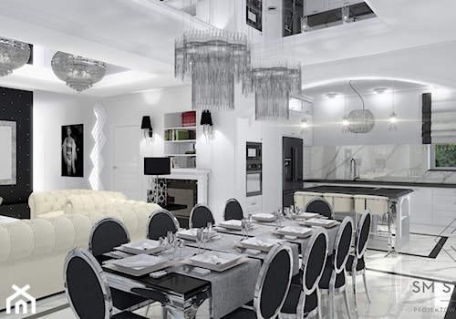 GLAMOUR - Duża biała jadalnia w salonie, styl glamour - zdjęcie od SM STUDIO Projektowanie wnętrz