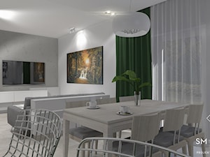 OBRAZ INSPIRACJĄ WNĘTRZA - Średni biały salon z jadalnią, styl nowoczesny - zdjęcie od SM STUDIO Projektowanie wnętrz