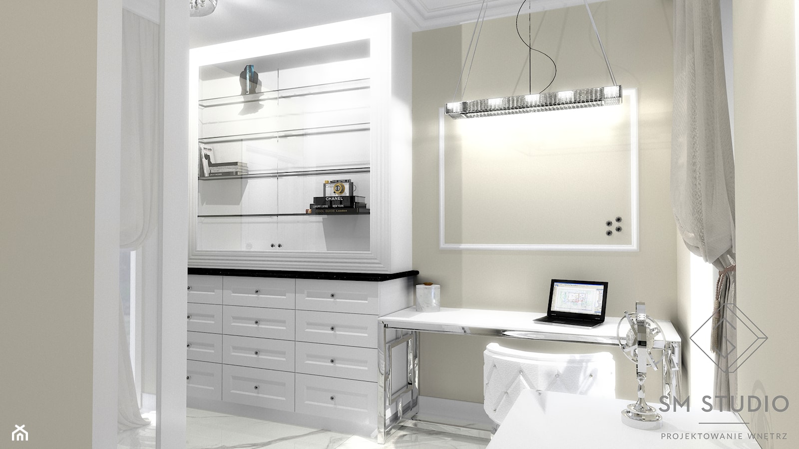 GLAMOUR - Średnie w osobnym pomieszczeniu białe zielone biuro, styl glamour - zdjęcie od SM STUDIO Projektowanie wnętrz - Homebook
