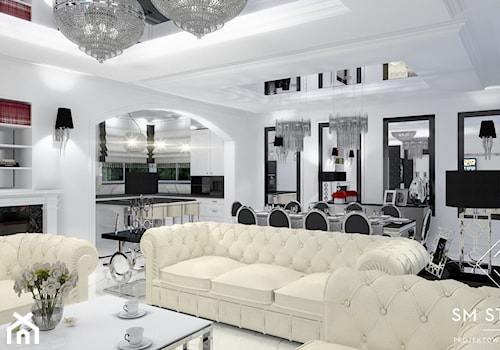 GLAMOUR - Mały biały salon z jadalnią, styl glamour - zdjęcie od SM STUDIO Projektowanie wnętrz