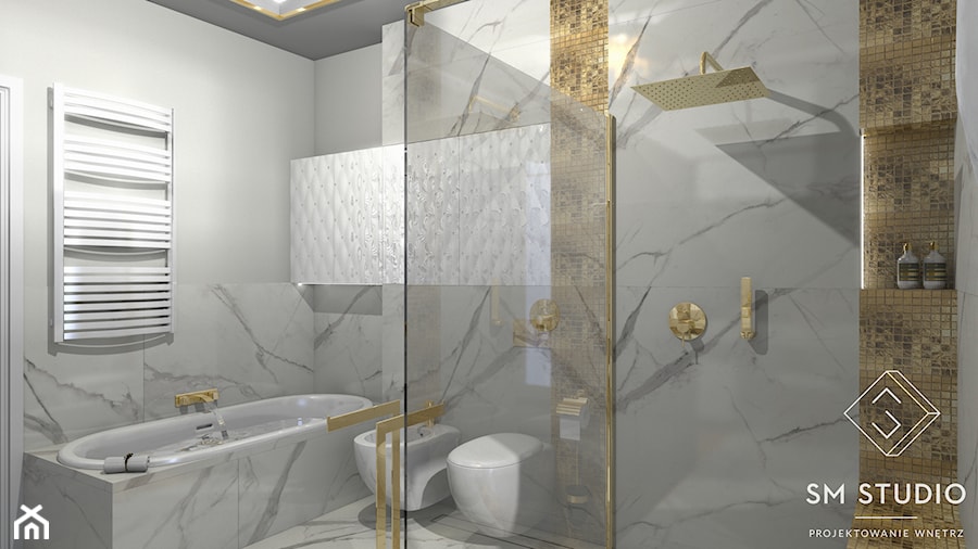 GLAMOUR - Średnia bez okna z marmurową podłogą łazienka, styl glamour - zdjęcie od SM STUDIO Projektowanie wnętrz