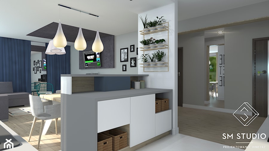 SWEET HOME - Średnia biała kuchnia w kształcie litery l z wyspą lub półwyspem, styl nowoczesny - zdjęcie od SM STUDIO Projektowanie wnętrz