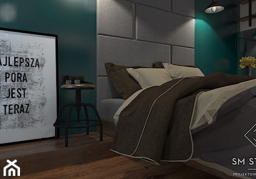 LOFTOWO - Mała niebieska sypialnia, styl industrialny - zdjęcie od SM STUDIO Projektowanie wnętrz
