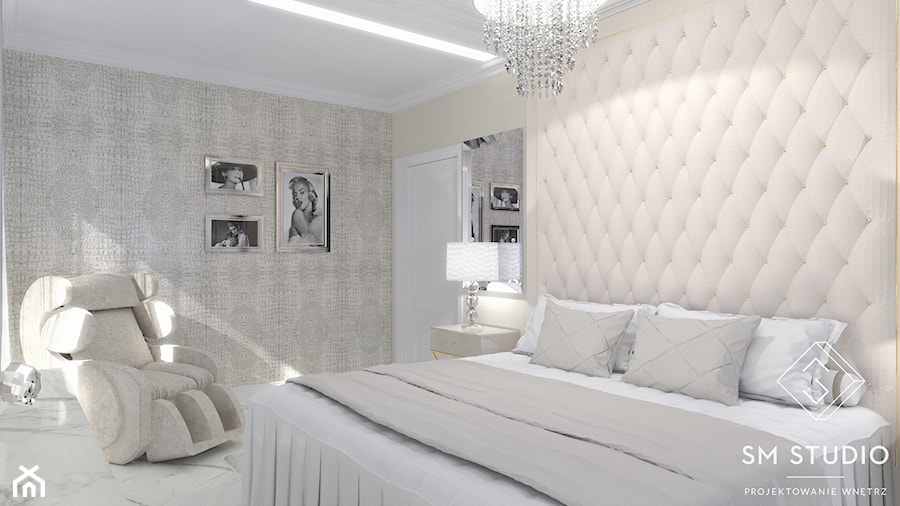 GLAMOUR - Średnia szara sypialnia, styl glamour - zdjęcie od SM STUDIO Projektowanie wnętrz