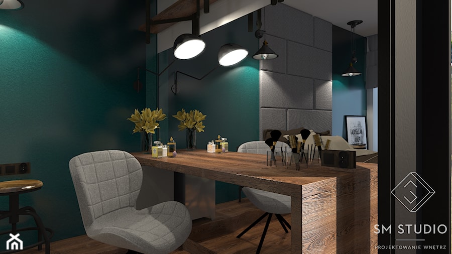 LOFTOWO - Średnia zielona z biurkiem sypialnia, styl industrialny - zdjęcie od SM STUDIO Projektowanie wnętrz
